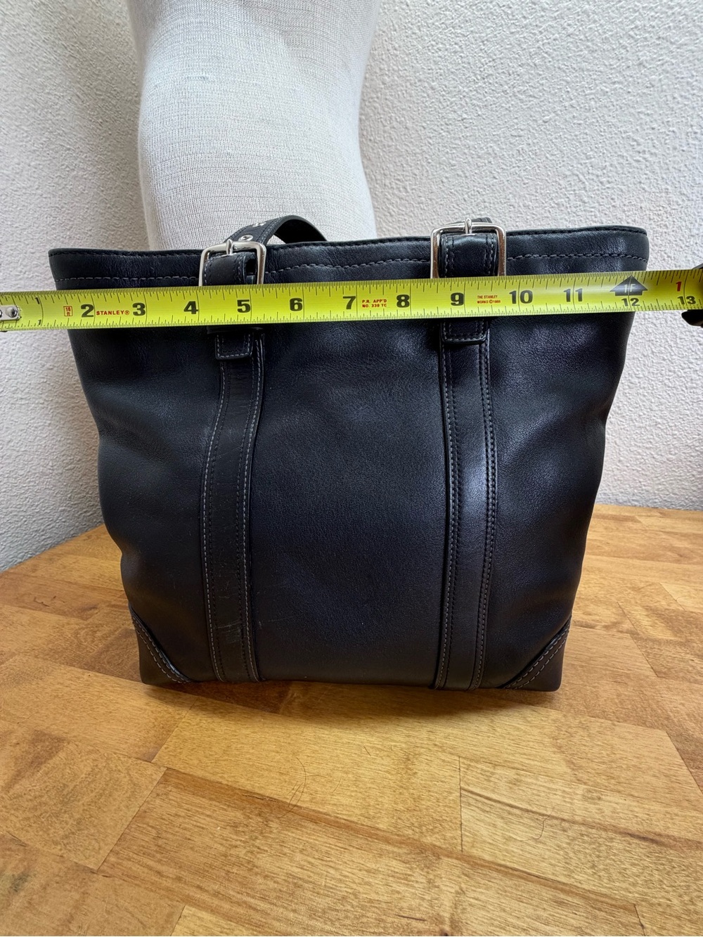 Coach Hampton Black Leather Tote Shoulder Bag Zip Top Buckle Strap Purse - Picture 8 of 12